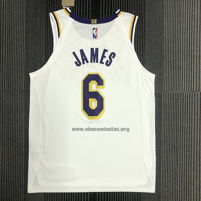 Camiseta Los Angeles Lakers LeBron James NO 6 Association Autentico Blanco